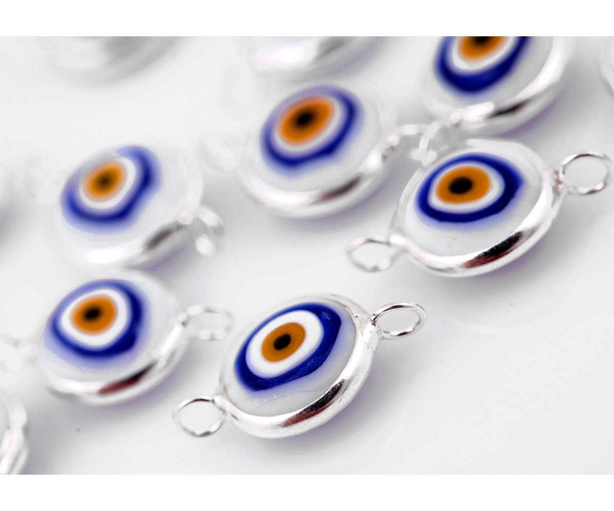 Ceramic Evil Eye Beads White - 30 pcs for evil eye protection