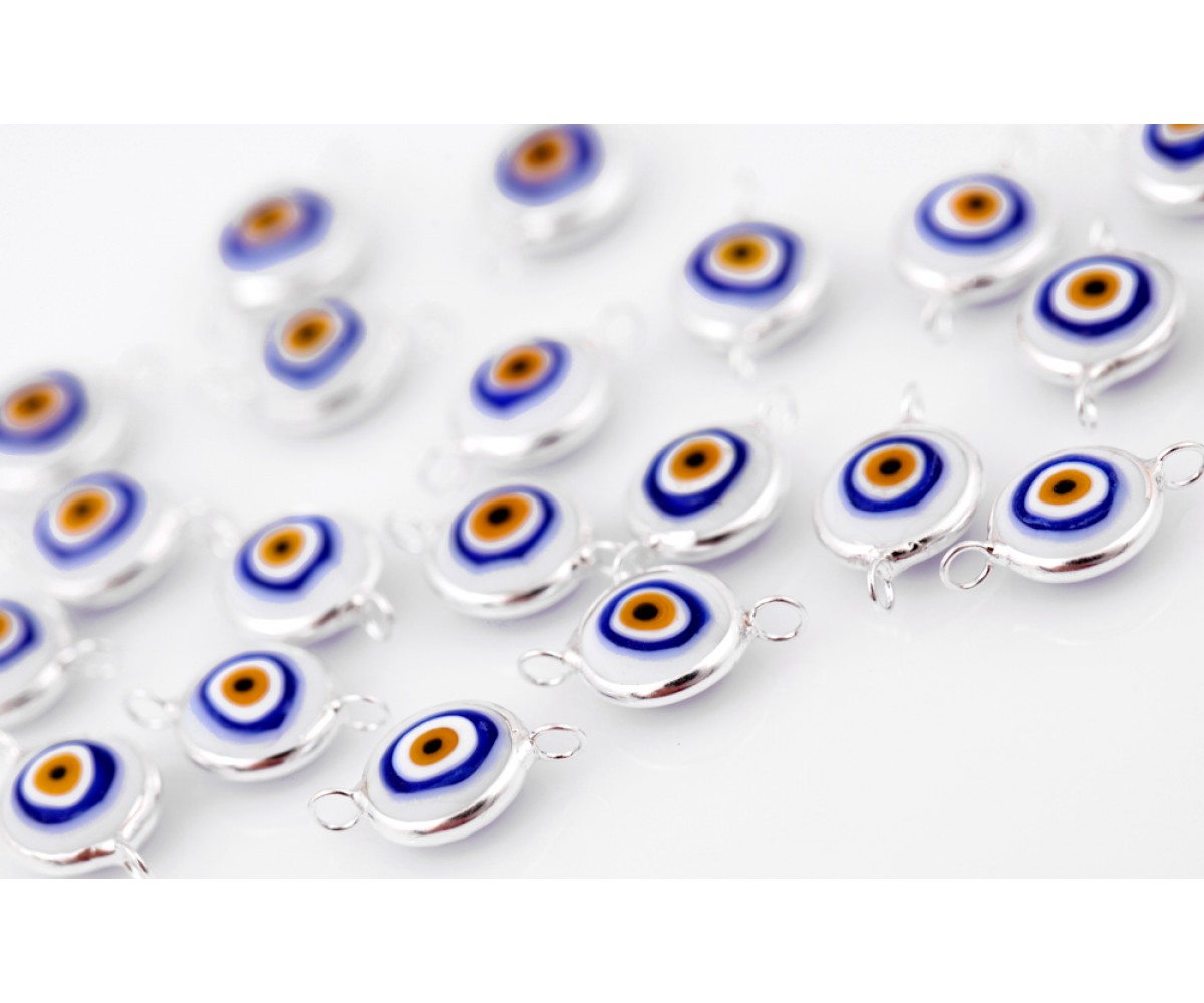 Ceramic Evil Eye Beads White - 30 pcs for evil eye protection