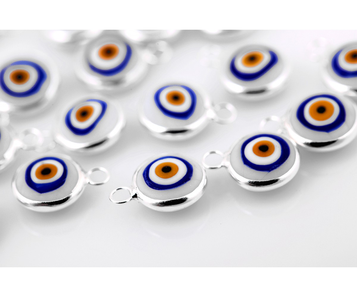 Ceramic Evil Eye Beads White - 30 pcs for evil eye protection