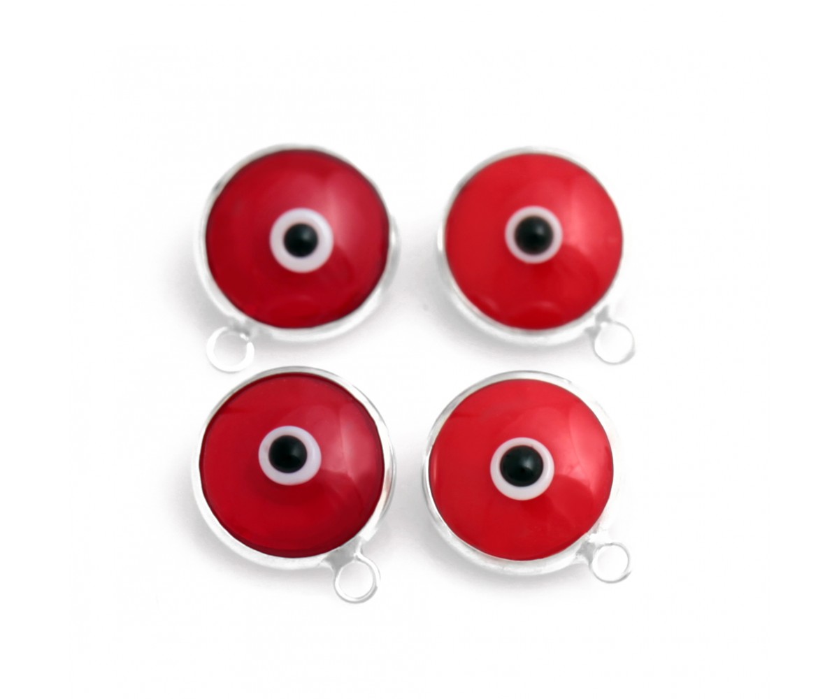 Silver Evil Eye Beads Red Double Sided - 50 pcs for evil eye protection