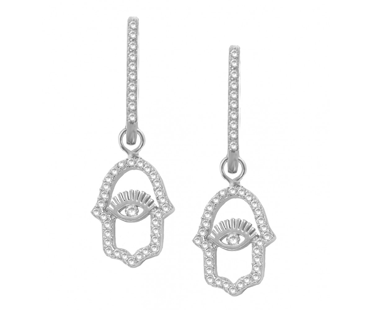 Silver Earrings with Hamsa Hand for evil eye protection