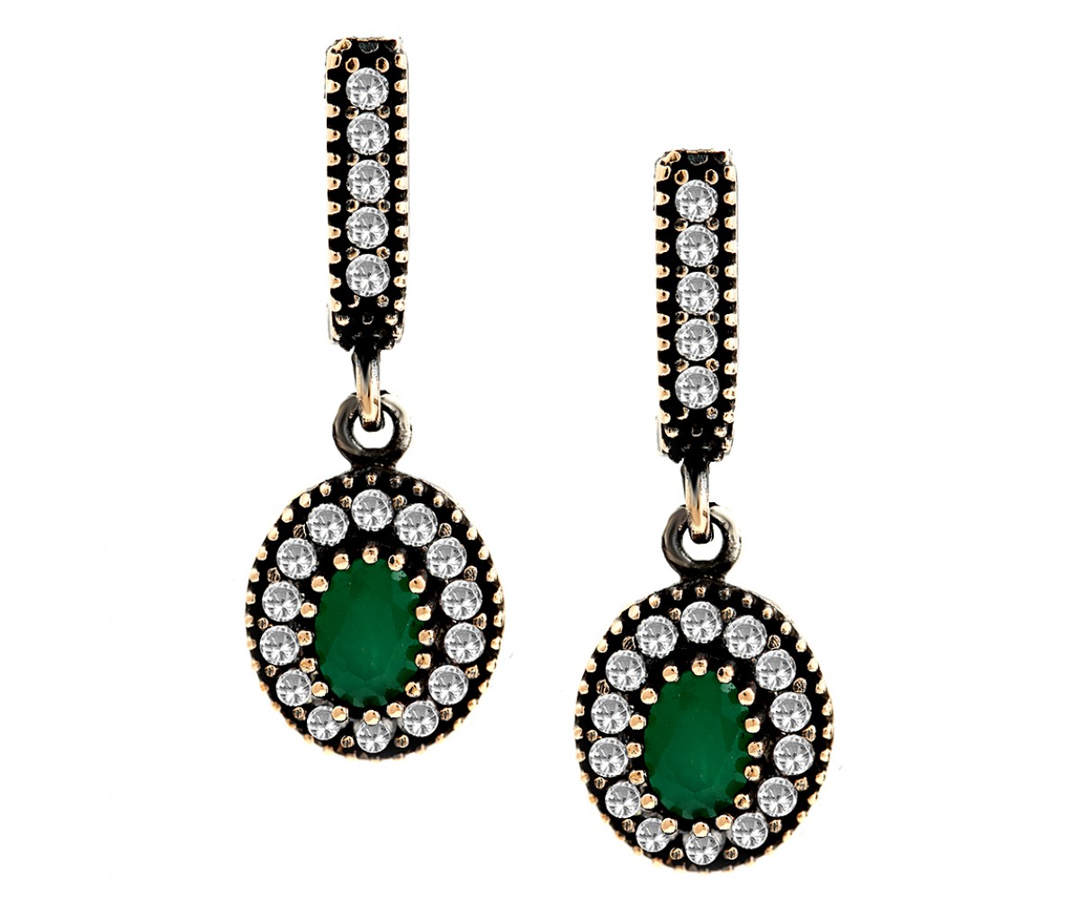Turkish Vintage Emerald Earrings for evil eye protection