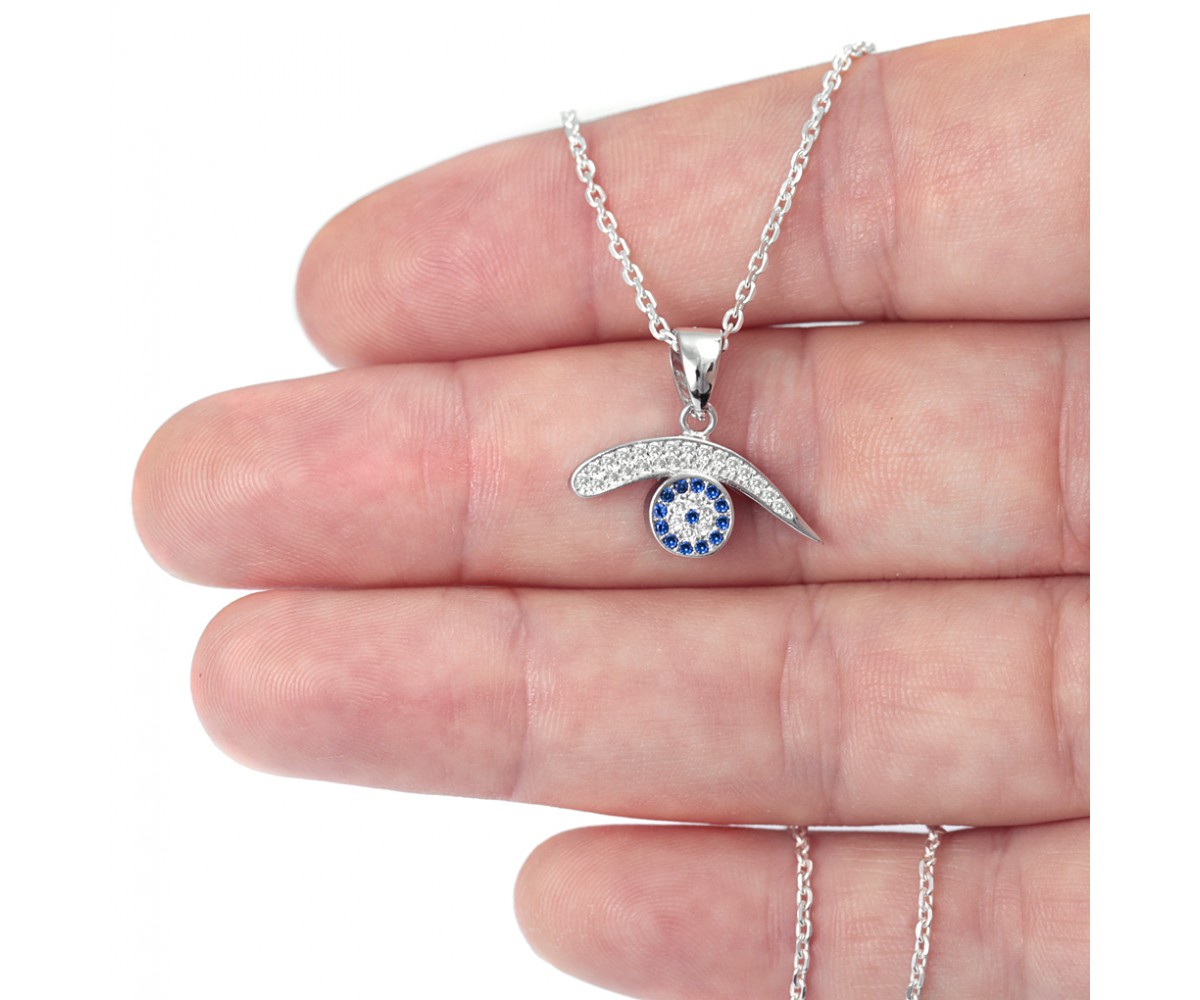 Crystal Saphire Necklace with Evil Eye Charm for evil eye protection