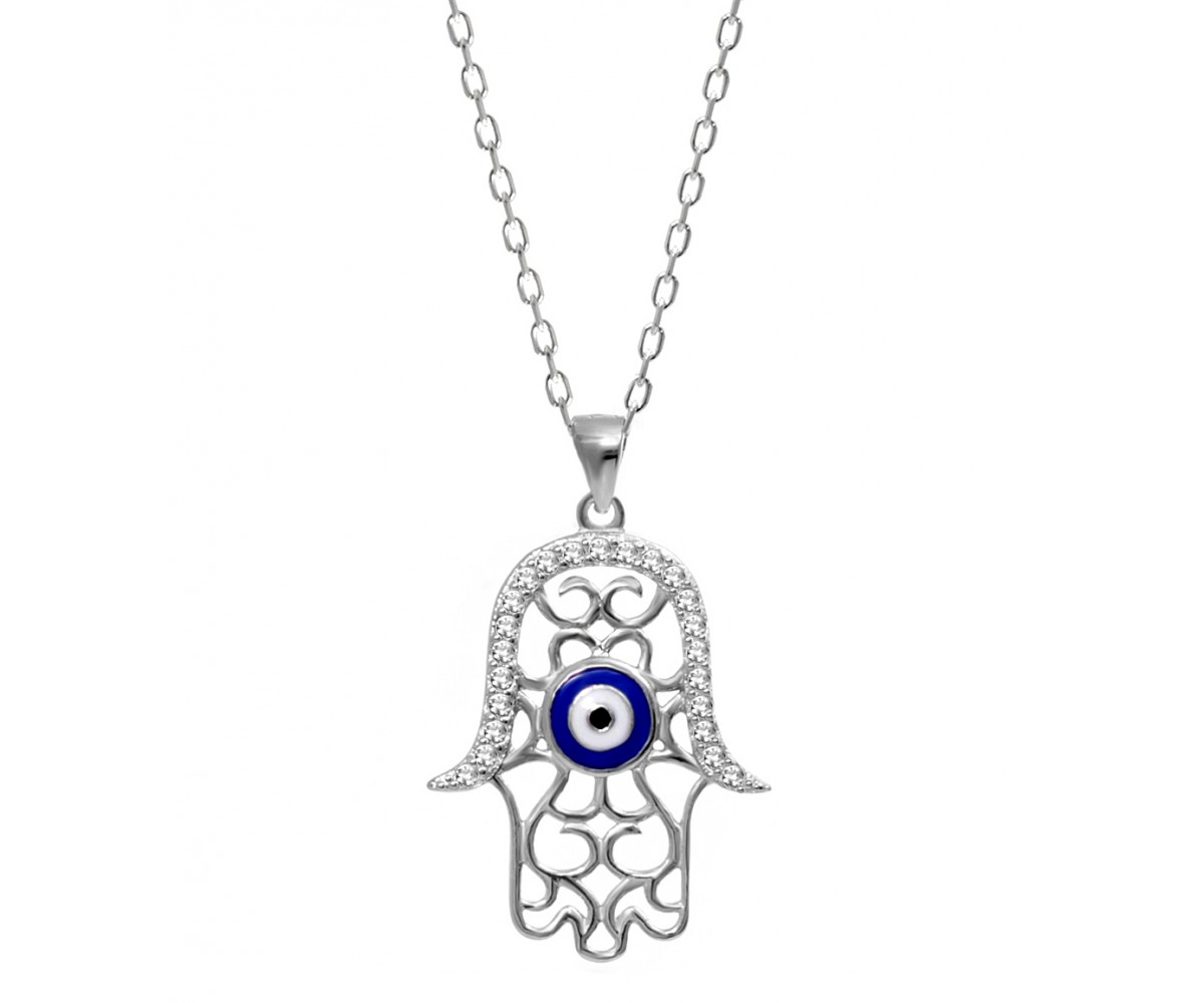 Hamsa Necklace with Cz Stones for evil eye protection