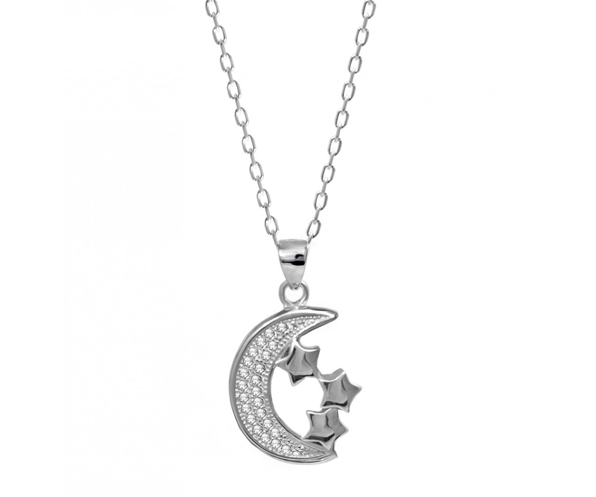 Moon and Star Necklace with Cz Stones for evil eye protection