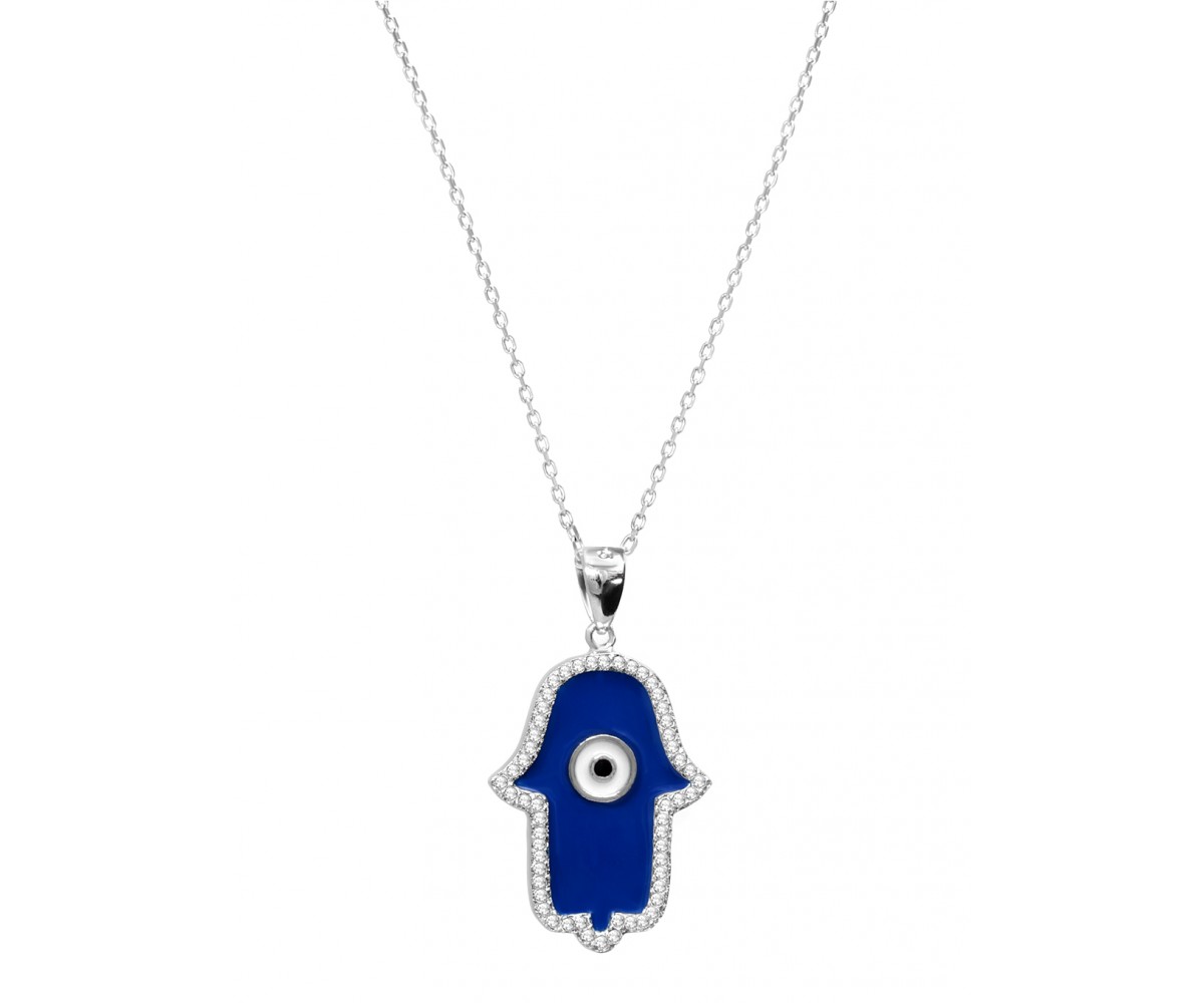 Silver Hamsa Necklace for evil eye protection