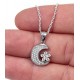 Silver Necklace with Cz Crescent Moon and Star for evil eye protection