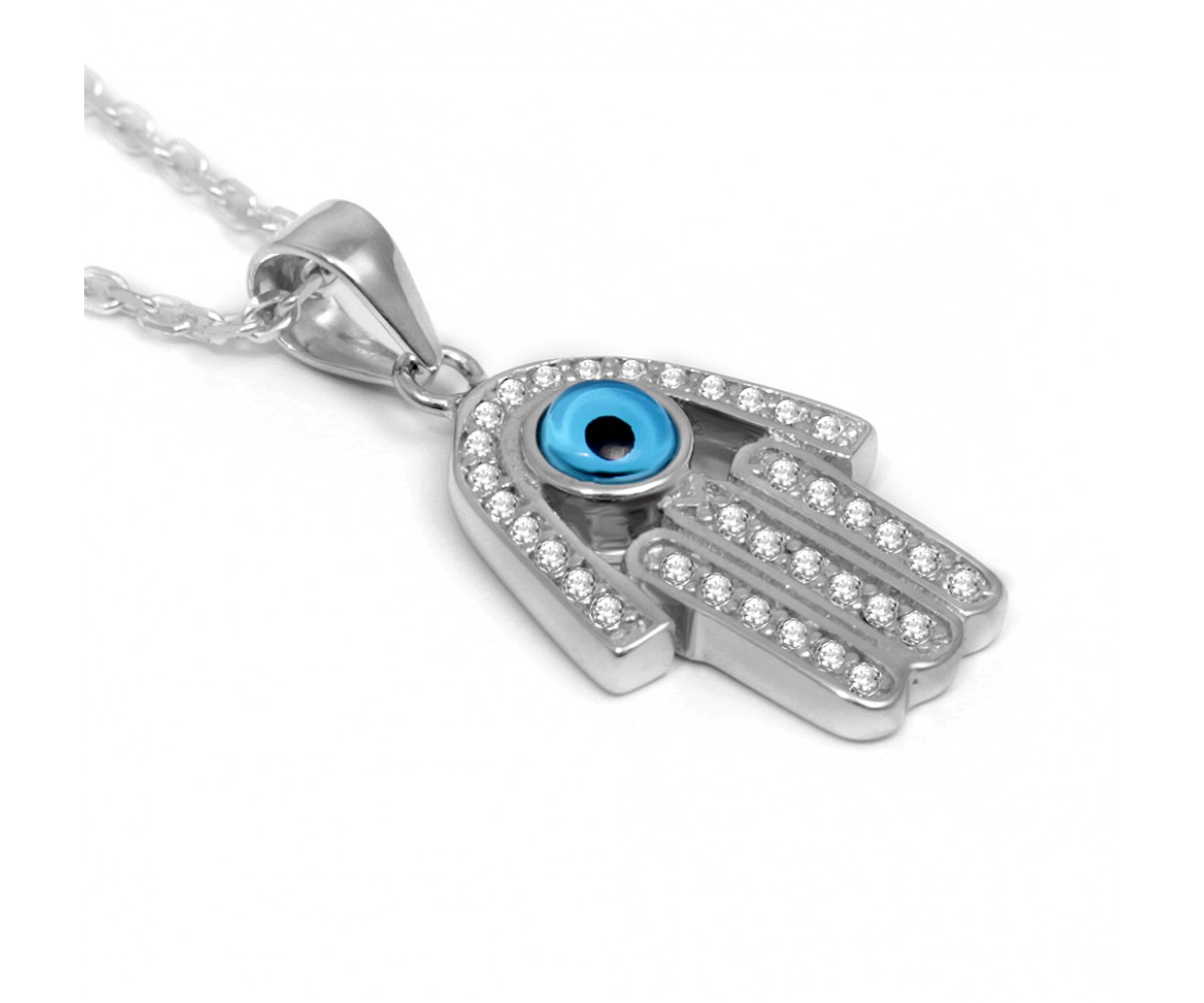Sterling Silver Hamsa Evil Eye Necklace for evil eye protection