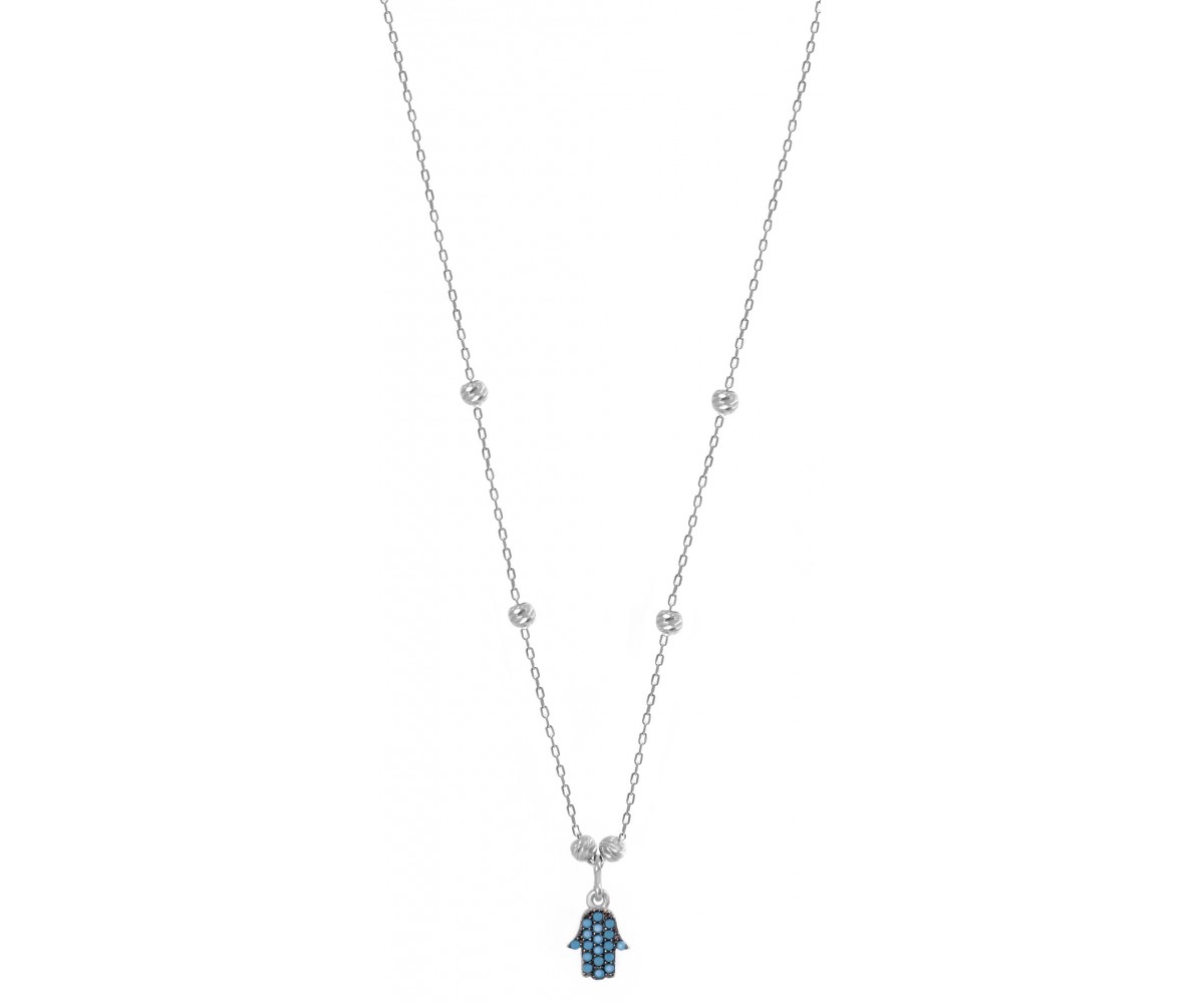 Tiny Hamsa Necklace with Turquoise Stones for evil eye protection