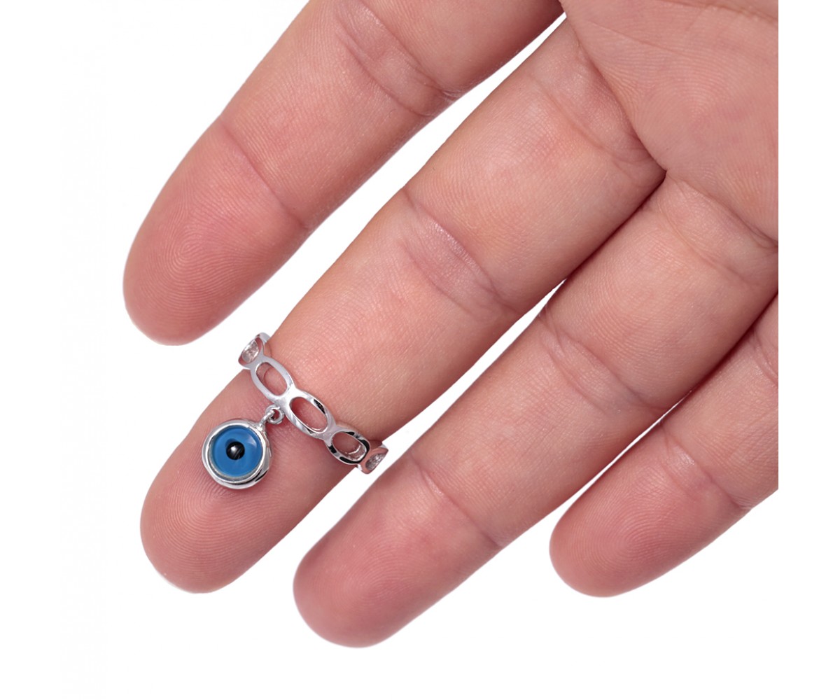 Evil Eye Ring with Dangle Evil Eye Charm for evil eye protection